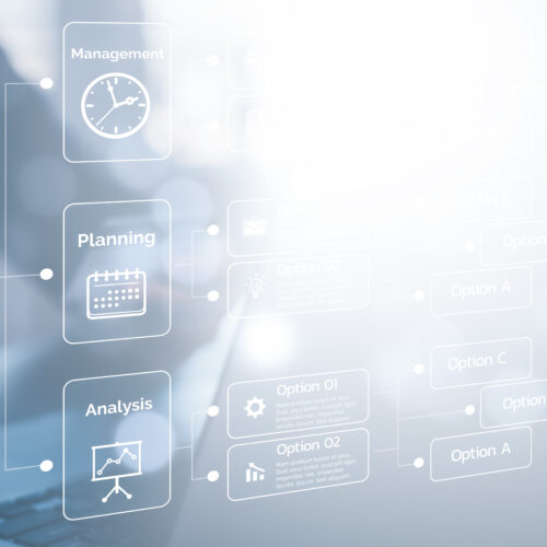 Abstract graphic of person writing on a planning chart